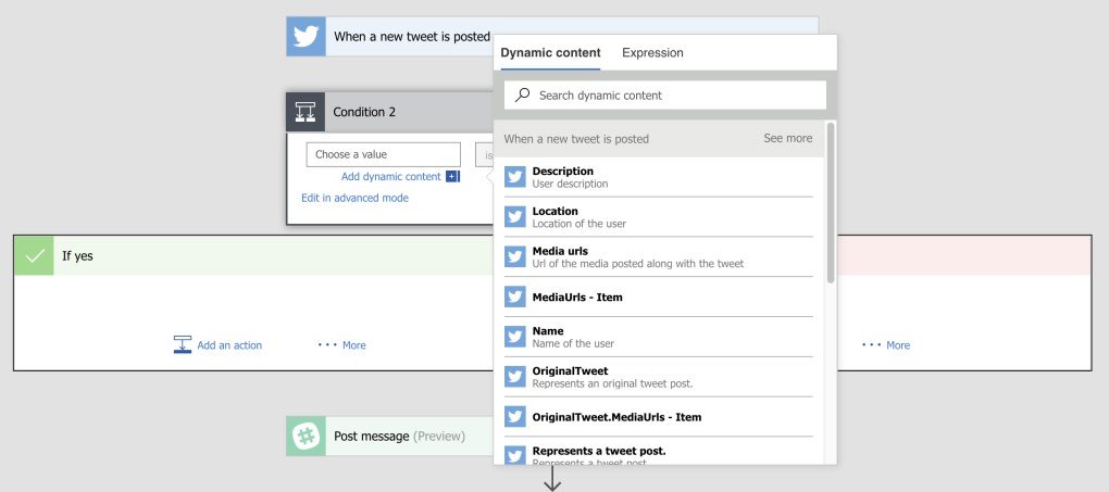Voorbeeld van de Microsoft Flow userinterface die al snel technisch oogt.