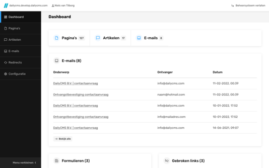 Dashboard - Overzicht met recent ingevulde formulieren