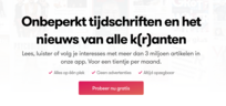 blendle.com: Hele sterke headline met ondersteunende kop in de vorm van tekst en een duidelijke CTA.